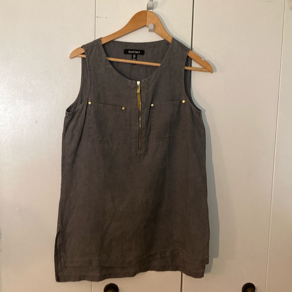 Ellen Tracy Gray Tunic with Zipper Detail